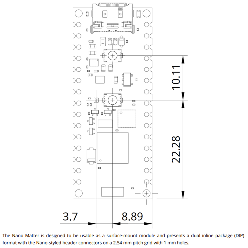 Technische Zeichnung - Arduino ABX00137 Nano Matter Board